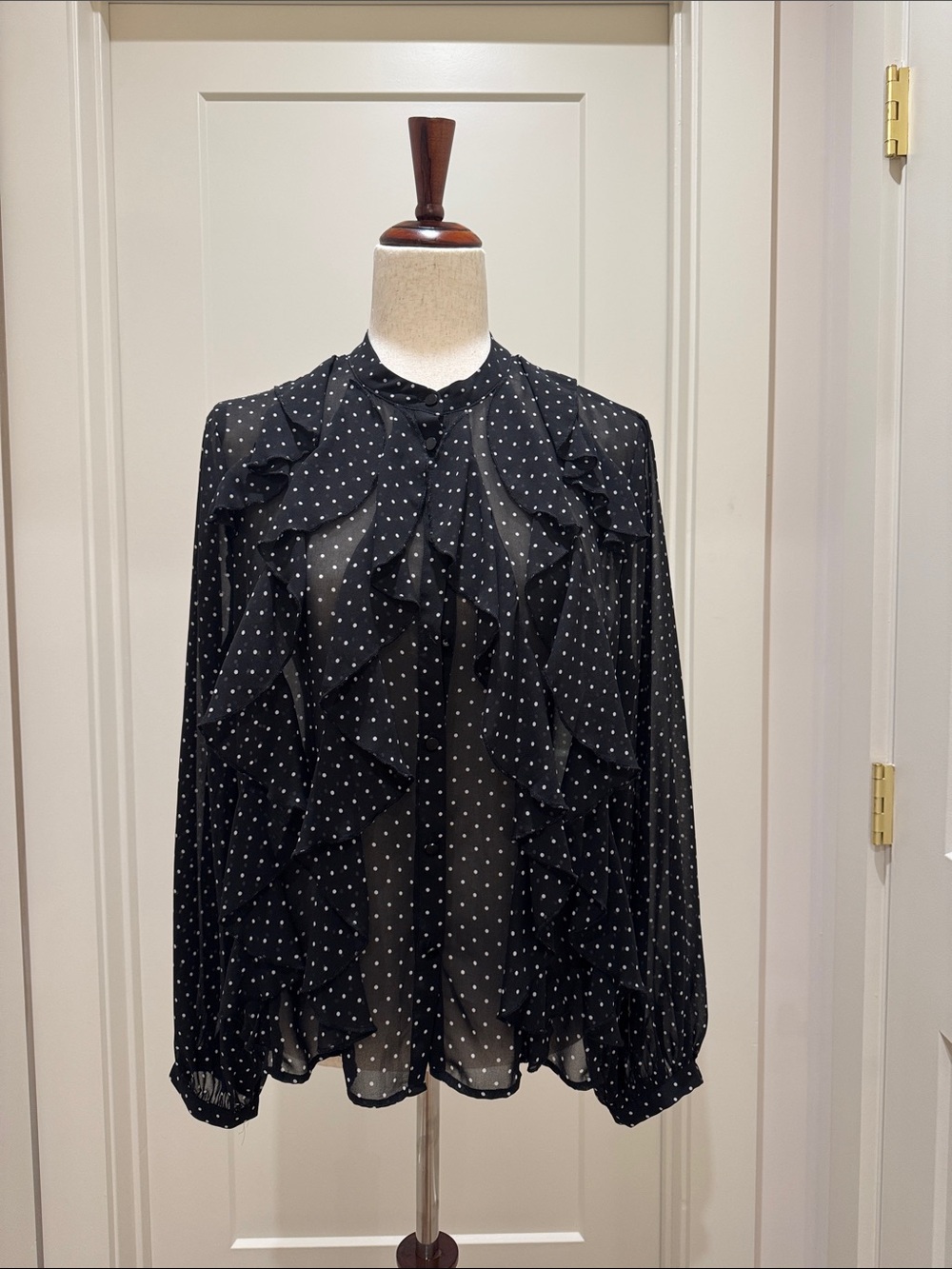 Zara Black Polka Dot Ruffle Sheer Blouse